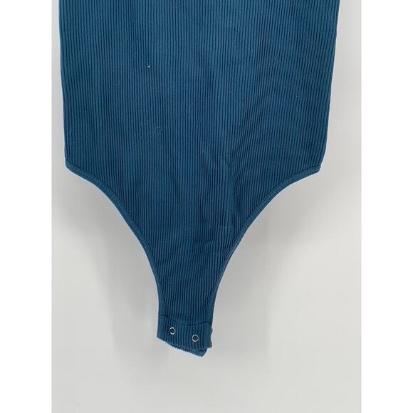 FREE PEOPLE INTIMATELY Women's Blue Ribbed V-Neck Cap Sleeve Bodysuit SZ XS/S - Picture 8 of 11